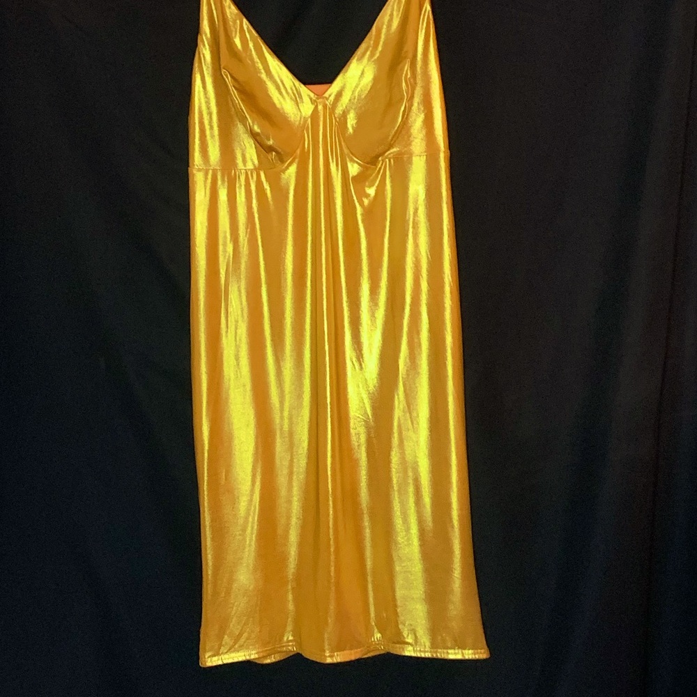 Club L by ASOS Plus Cami Strap MIDI Bodycon Dress, Size 22, Shiny Bright Gold